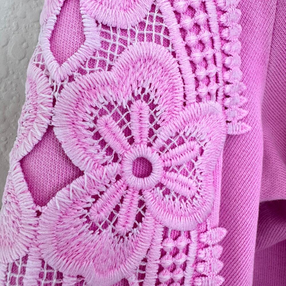 Lilly Pulitzer Womens Roony Lace Sweatshirt Top Size XL Bright Preppy Pink - Picture 4 of 7